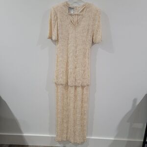 Brilliante Womens Beaded‎ Maxi Dress Size Medium Ivory Luxury Glam Regency